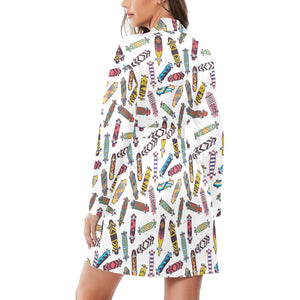 Skate Board Pattern Print Design 05 Women's Long Sleeve Belted Night Robe