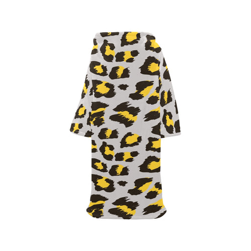 Gray Leopard print pattern Blanket Robe with Sleeves