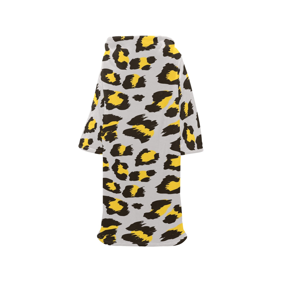 Gray Leopard print pattern Blanket Robe with Sleeves