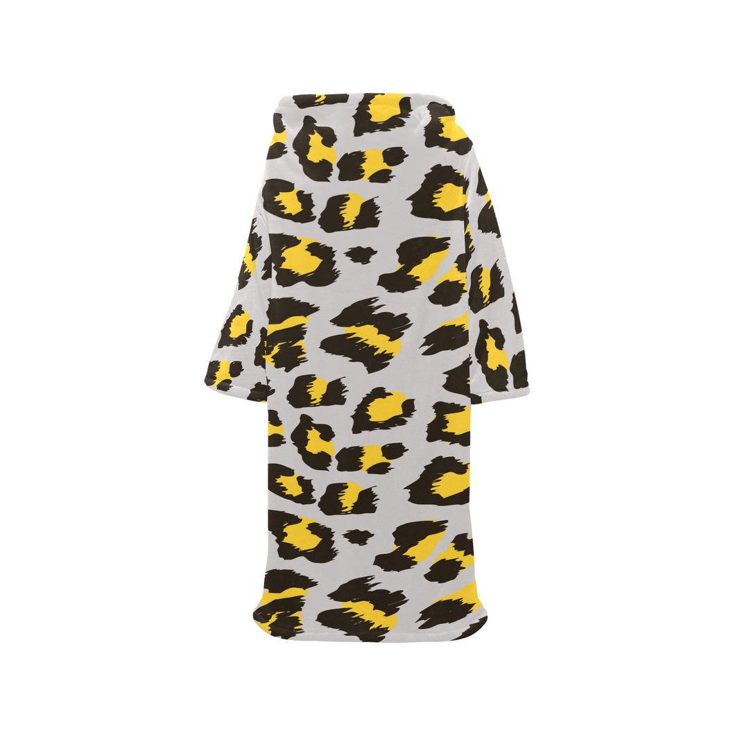 Gray Leopard print pattern Blanket Robe with Sleeves