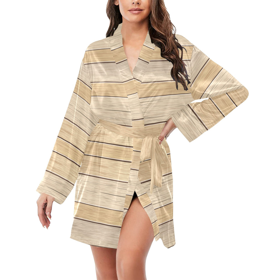 Wood Printed Pattern Print Design 01 Women's Long Sleeve Belted Night Robe