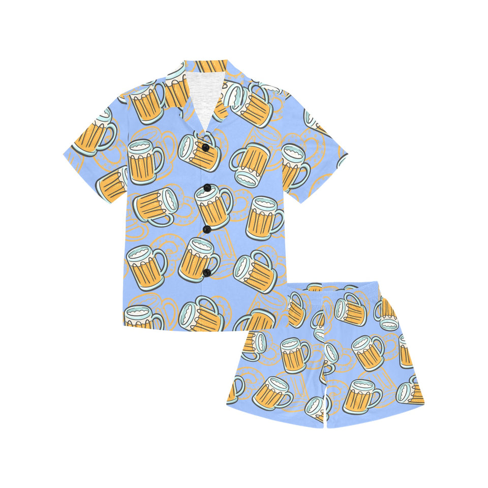 Beer pattern Kids' Boys' Girls' V-Neck Short Pajama Set