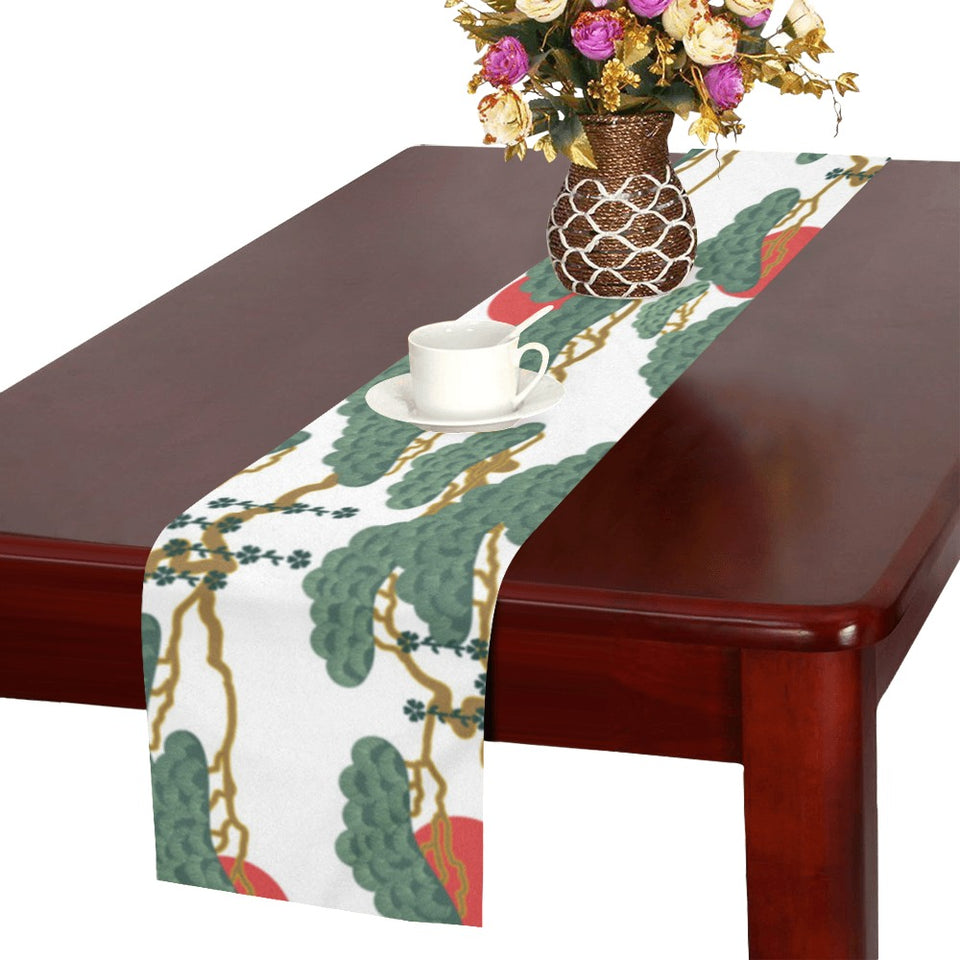 Bonsai red sun japanese pattern Table Runner
