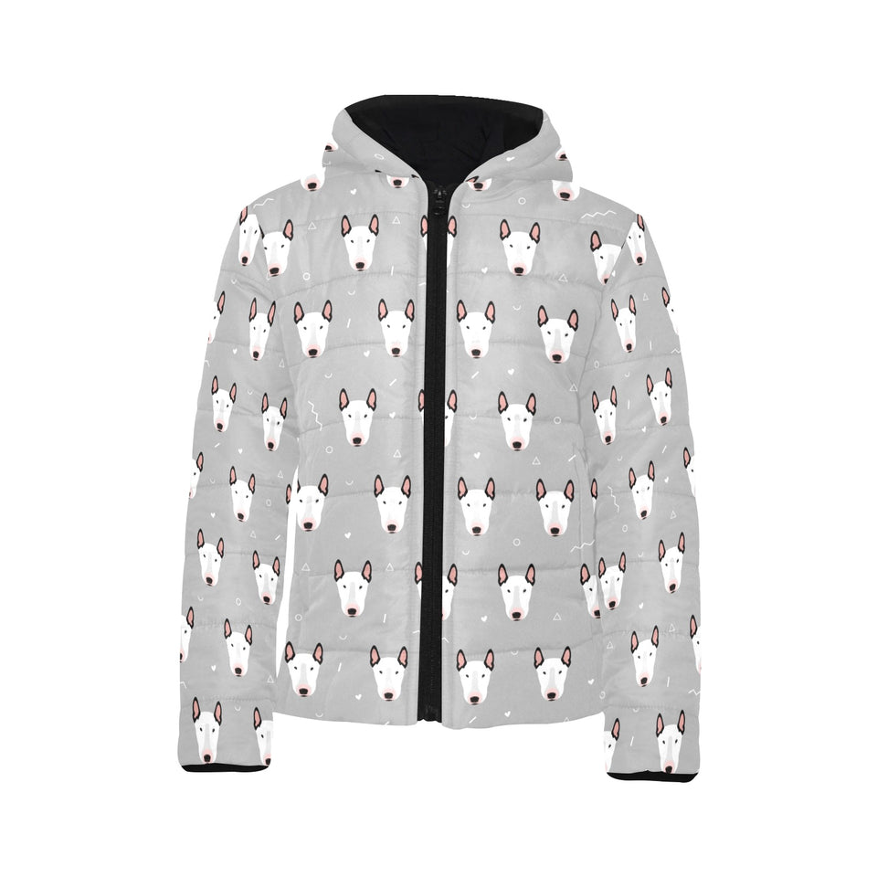 Bull Terrier Pattern Print Design 05 Kids' Boys' Girls' Padded Hooded Jacket