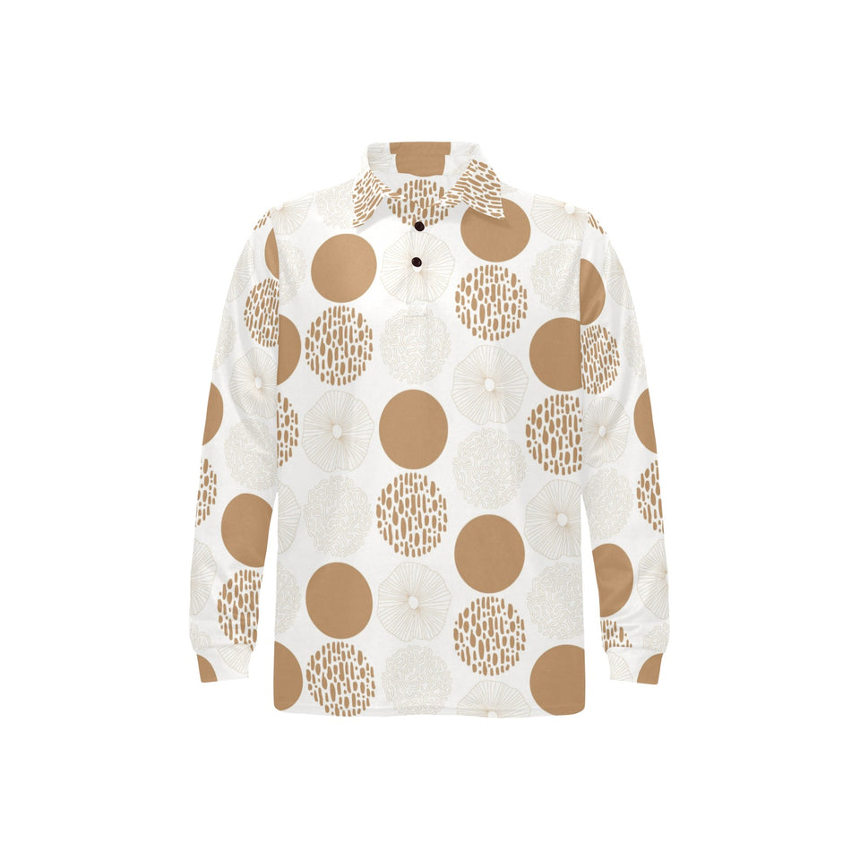 Gold Texture mushroom pattern Men's Long Sleeve Polo Shirt