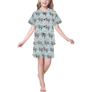 Lovely Sea Otter Pattern Kids' Boys' Girls' V-Neck Short Pajama Set