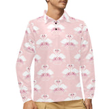 White swan and flower love pattern Men's Long Sleeve Polo Shirt