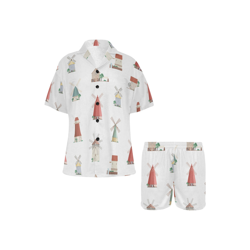 windmill design pattern Women's V-Neck Short Pajama Set