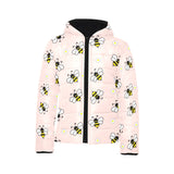 Cute bee flower pattern pink background Kids' Boys' Girls' Padded Hooded Jacket