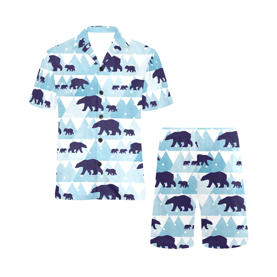 polar bear winter snow pattern Men's V-Neck Short Pajama Set