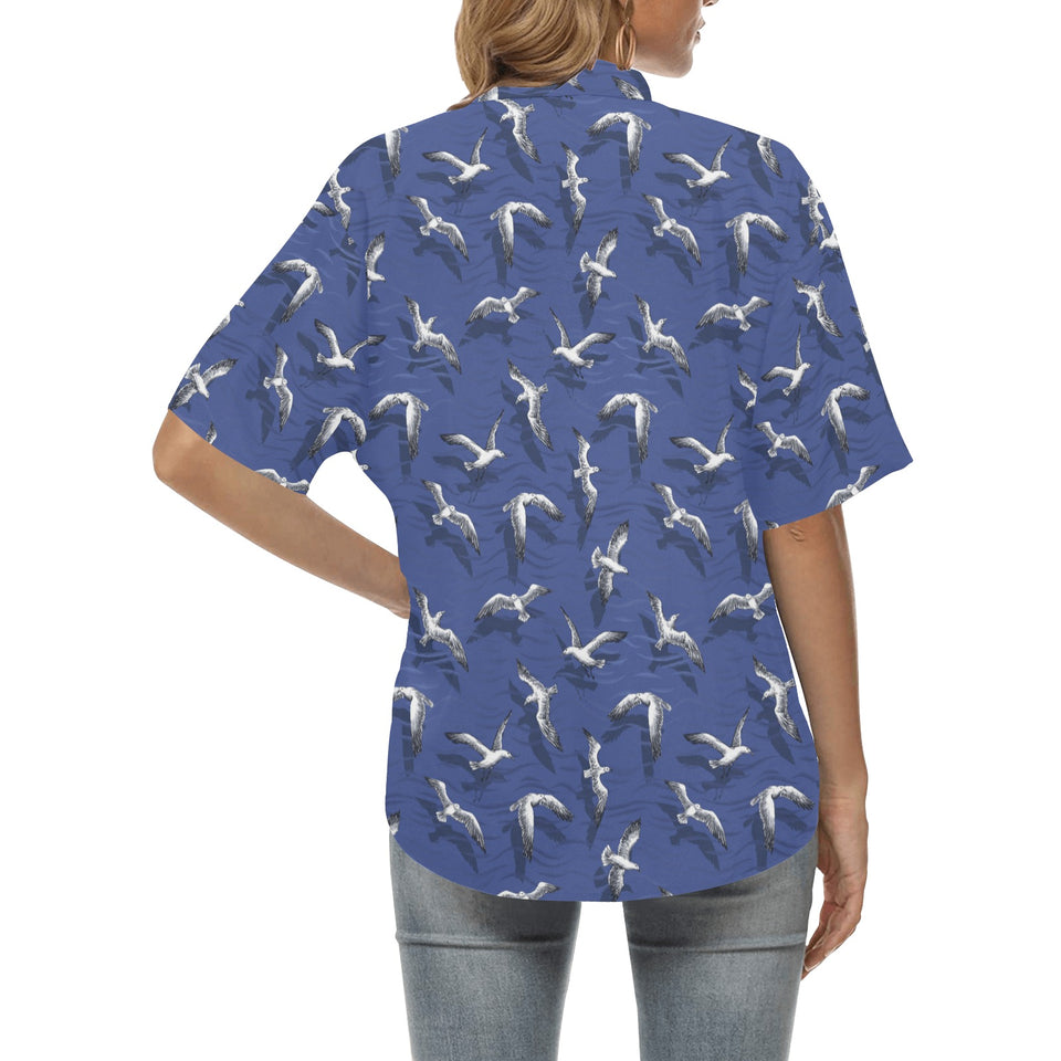 Seagull Pattern Print Design 03 Women's All Over Print Hawaiian Shirt