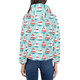 Red White sailboat wave background Women's Padded Hooded Jacket