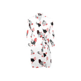Cool rooster chicken cock floral ornament backgrou Men's Long Sleeve Belted Night Robe