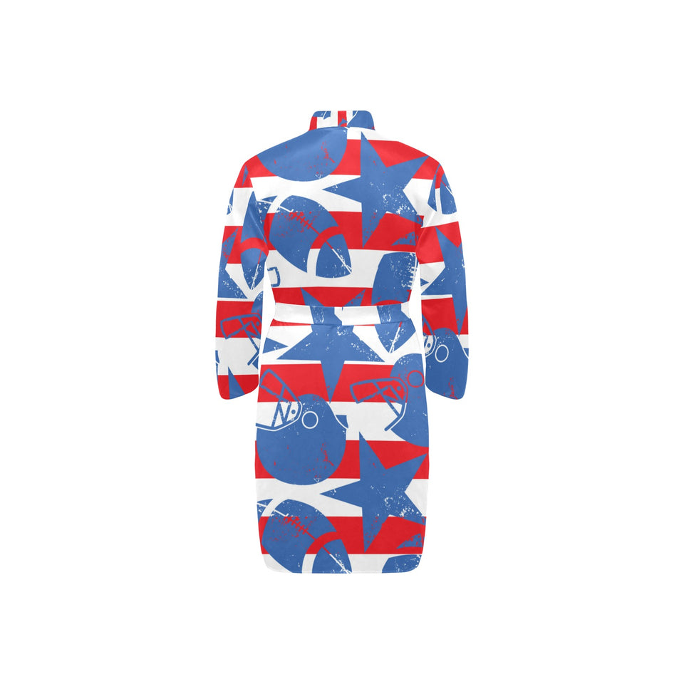 American football ball star stripes pattern Men's Long Sleeve Belted Night Robe