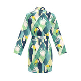 Toucan tropical leaves design pattern Women's Long Sleeve Belted Night Robe