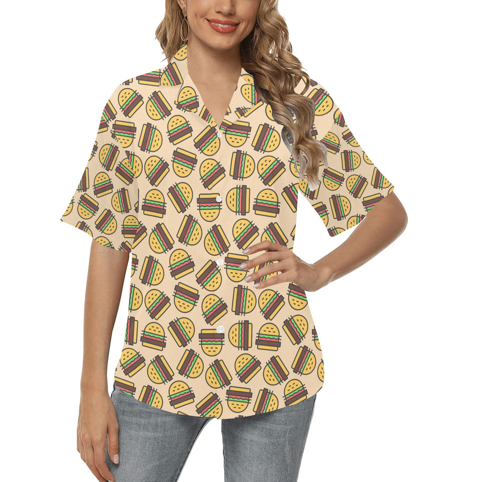 Hamburger Pattern Print Design 01 Women's All Over Print Hawaiian Shirt