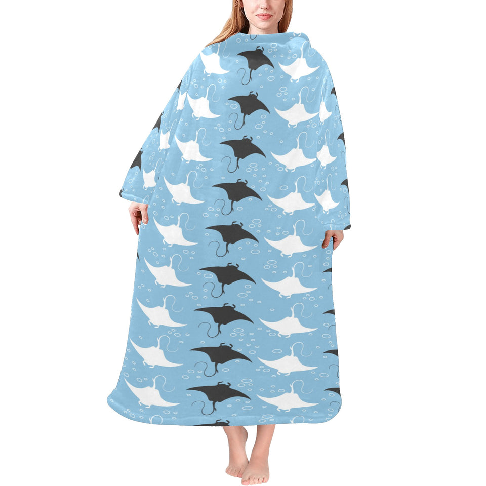 Stingray Pattern Print Design 03 Blanket Robe with Sleeves