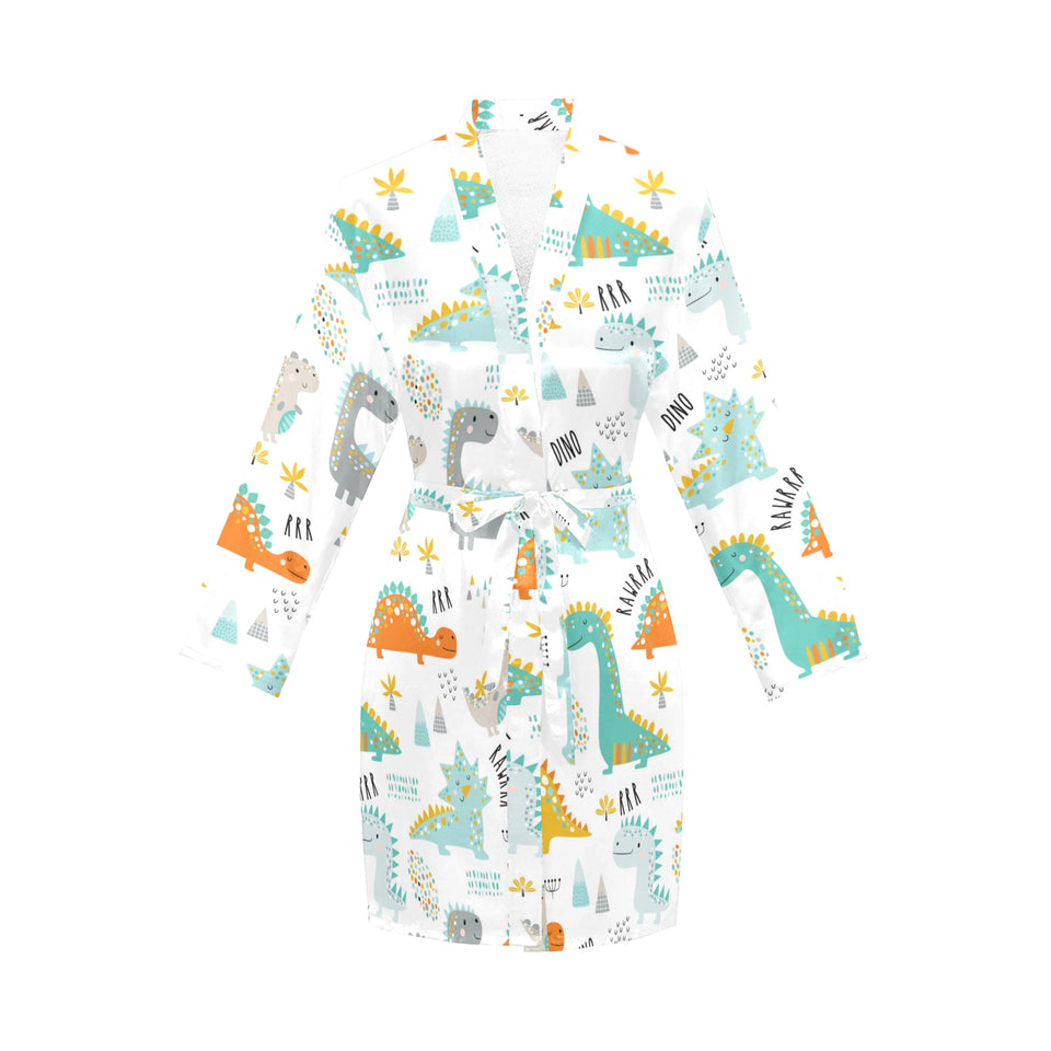 Cute funny kids dinosaurs pattern Women's Long Sleeve Belted Night Robe
