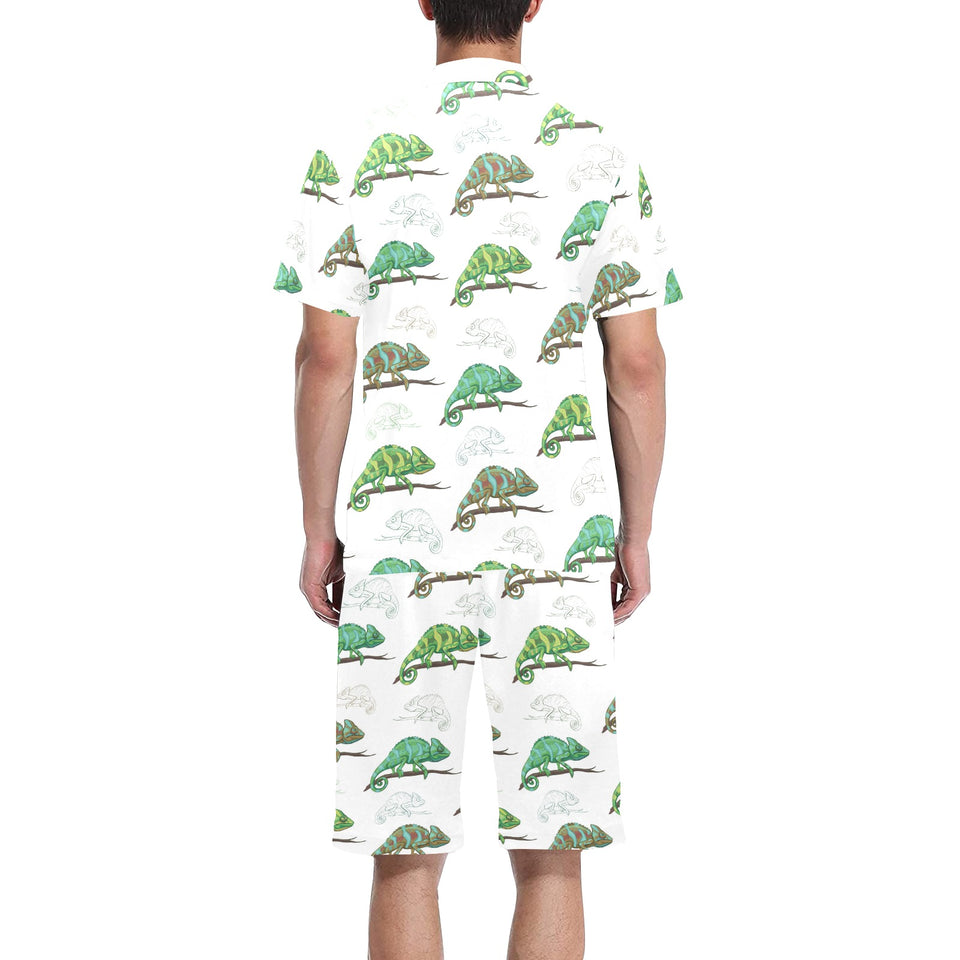 Chameleon lizard pattern Men's V-Neck Short Pajama Set