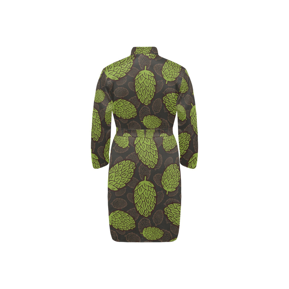 Hop pattern black background Men's Long Sleeve Belted Night Robe
