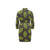 Hop pattern black background Men's Long Sleeve Belted Night Robe