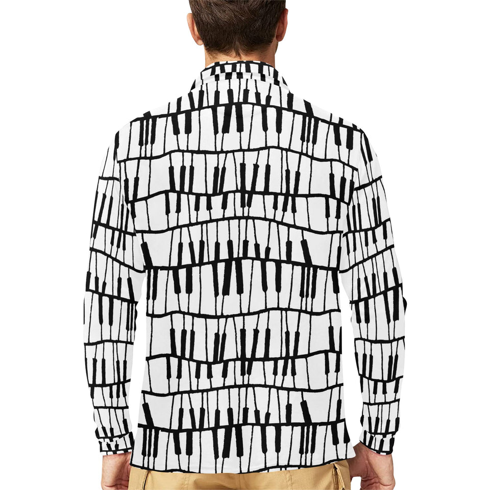 Piano Pattern Print Design 03 Men's Long Sleeve Polo Shirt