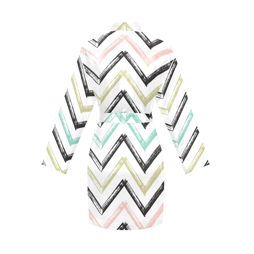 zigzag chevron paint pattern Women's Long Sleeve Belted Night Robe