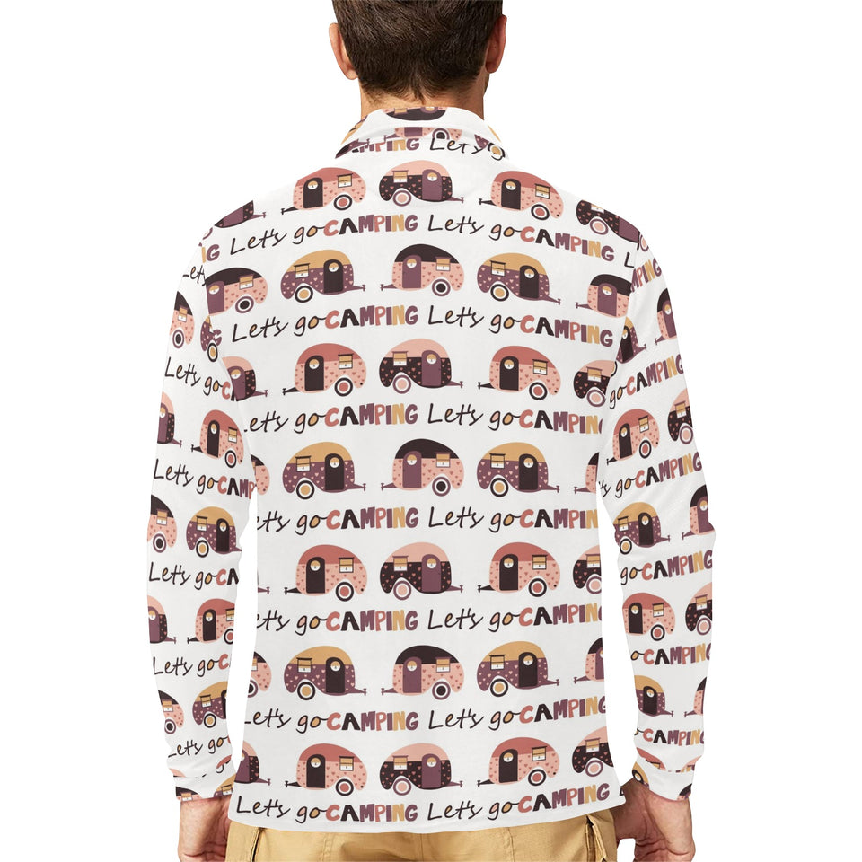 Camper Van Pattern Print Design 01 Men's Long Sleeve Polo Shirt