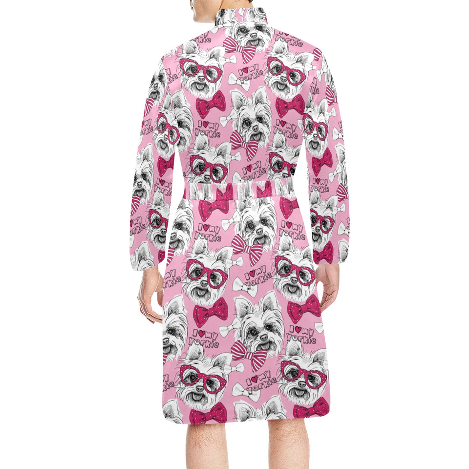 Yorkshire Terrier Pattern Print Design 03 Men's Long Sleeve Belted Night Robe