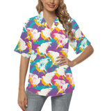 Colorful crow illustration pattern Women's All Over Print Hawaiian Shirt