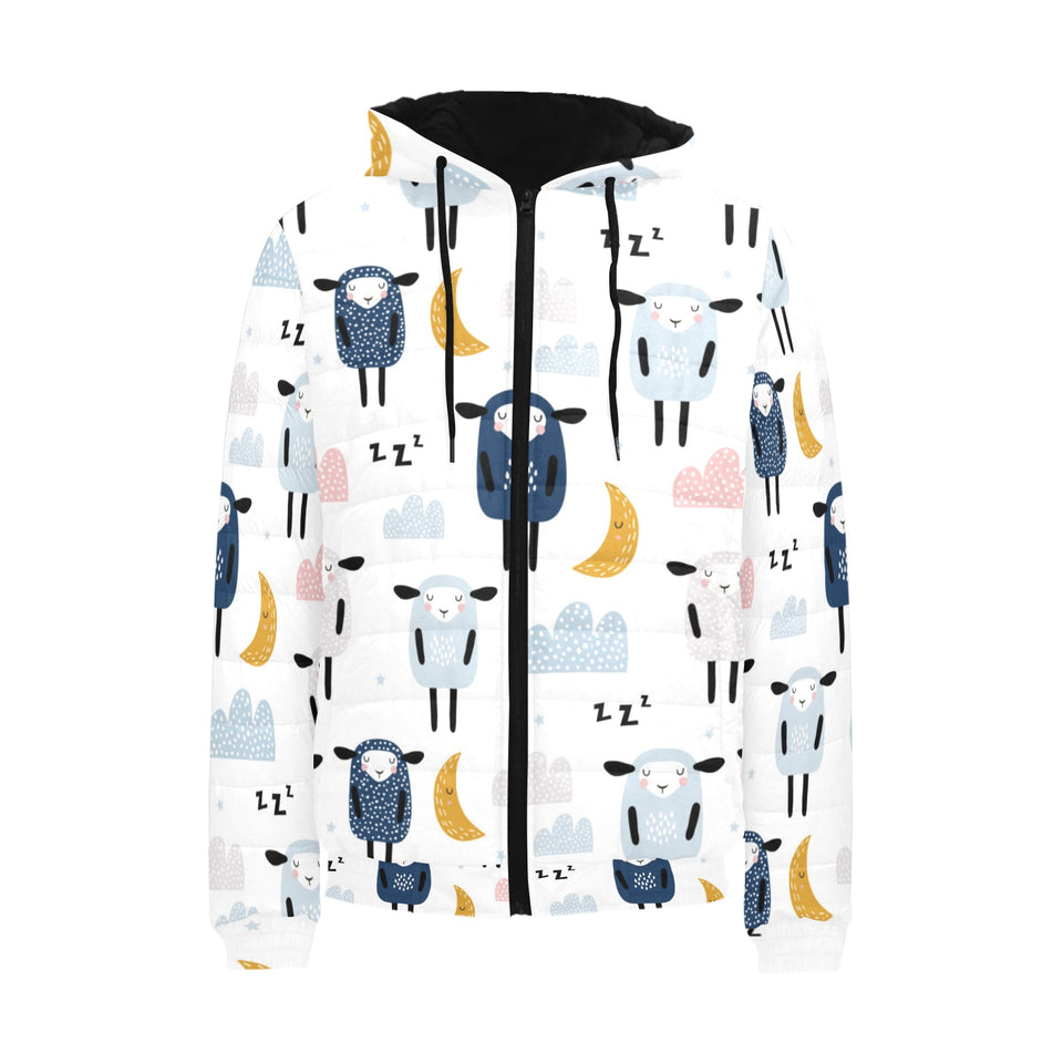 Cute sleeping sheep moon cloud pattern Men's Padded Hooded Jacket