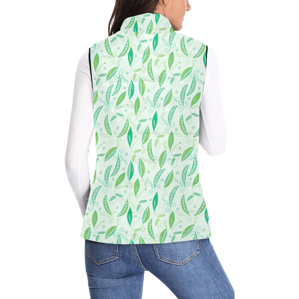 Green Peas Pattern Print Design 01 Women's Padded Vest