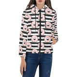 Donuts pink icing striped pattern Women's Padded Hooded Jacket