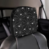 Spider web design pattern Black background white c Car Headrest Cover