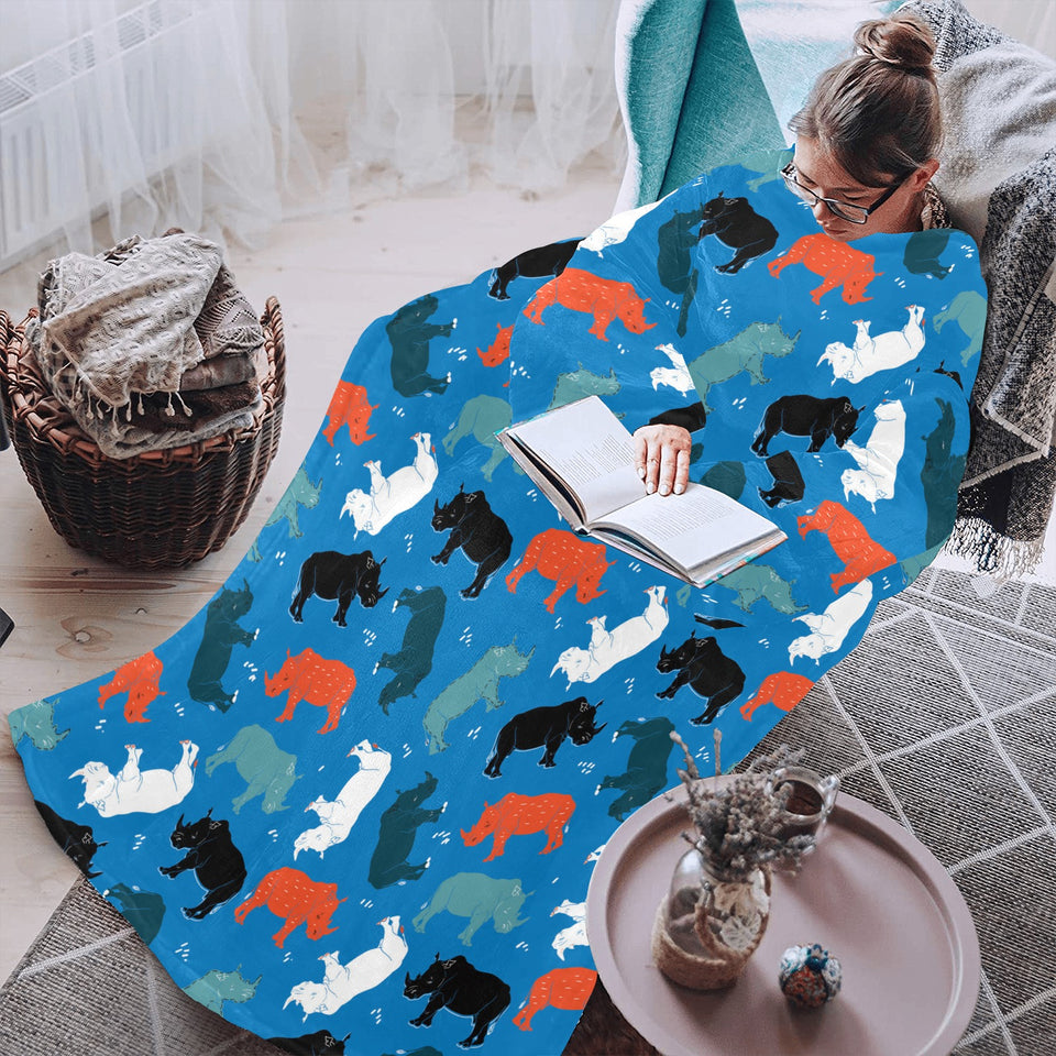 Colorful rhino pattern Blanket Robe with Sleeves