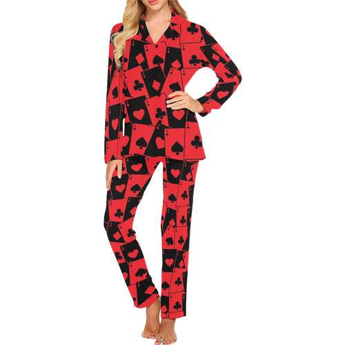 Casino Cards Suits Pattern Print Design 02 Women's Long Pajama Set