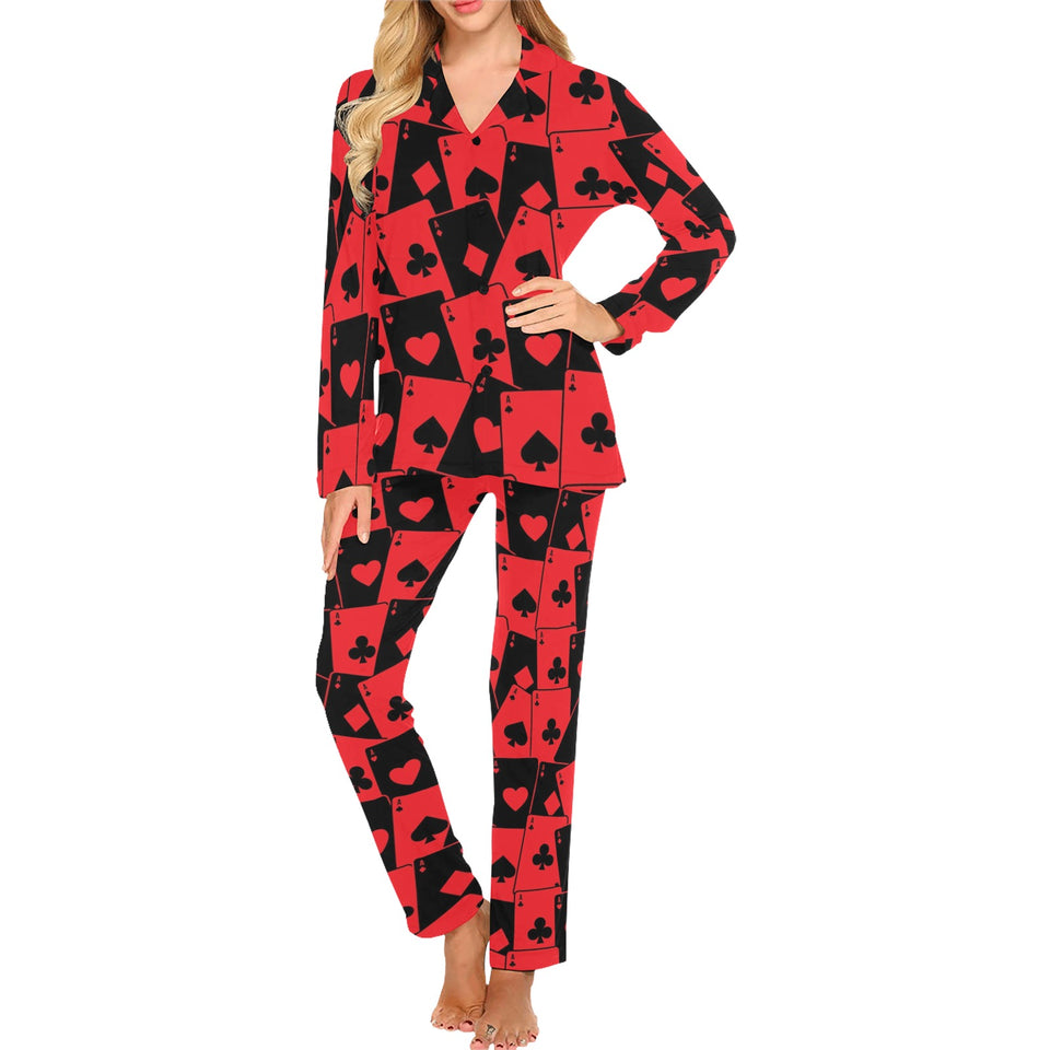 Casino Cards Suits Pattern Print Design 02 Women's Long Pajama Set