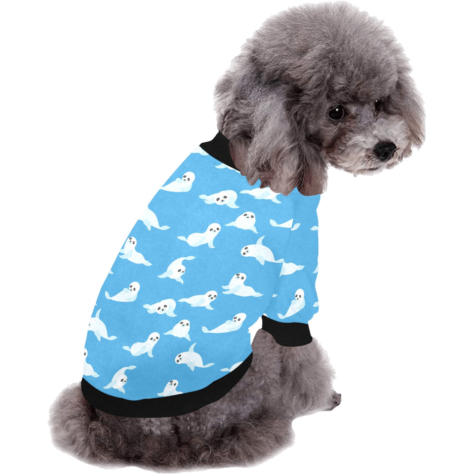 Cute sea lion seal pattern background All Over Print Pet Dog Round Neck Fuzzy Shirt