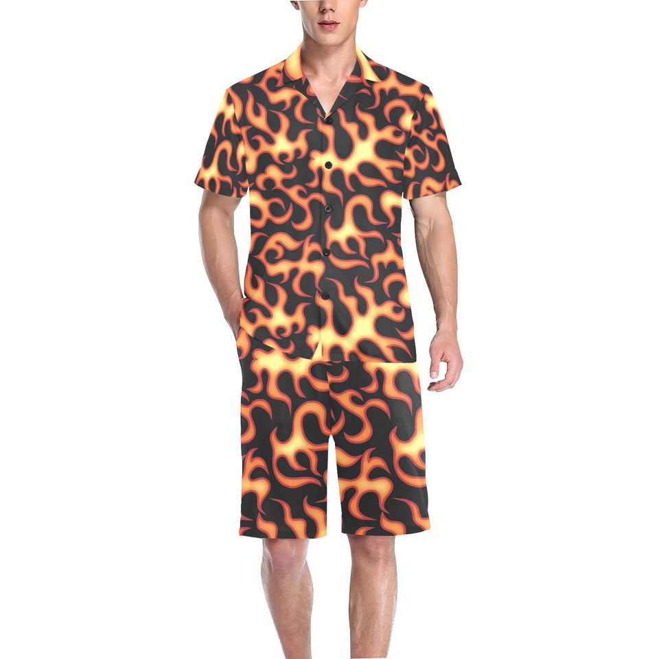 Fire flame dark pattern Men's V-Neck Short Pajama Set