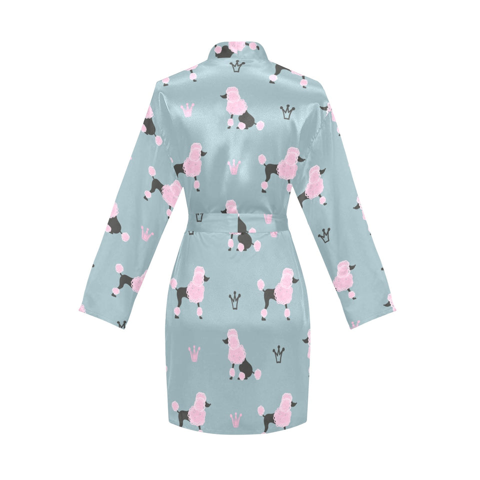 poodle dog pattern Women's Long Sleeve Belted Night Robe