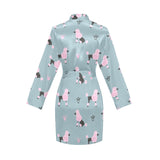 poodle dog pattern Women's Long Sleeve Belted Night Robe