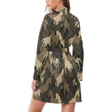 Horse Camouflage Pattern Women's Long Sleeve Belted Night Robe