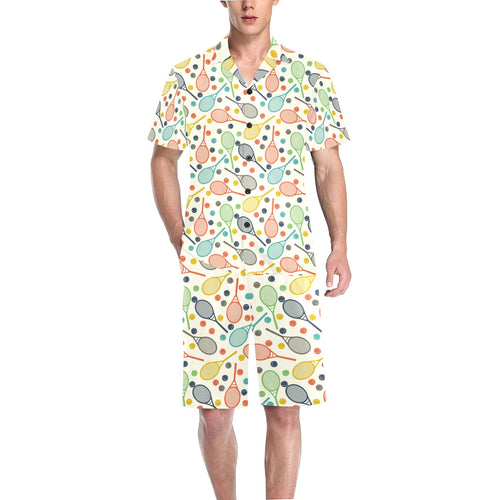 Tennis Pattern Print Design 03 Men's V-Neck Short Pajama Set