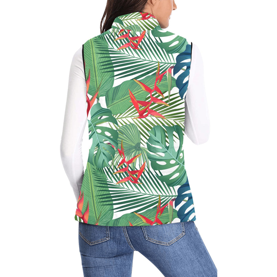 heliconia palm and monstera leaves pattern Women's Padded Vest