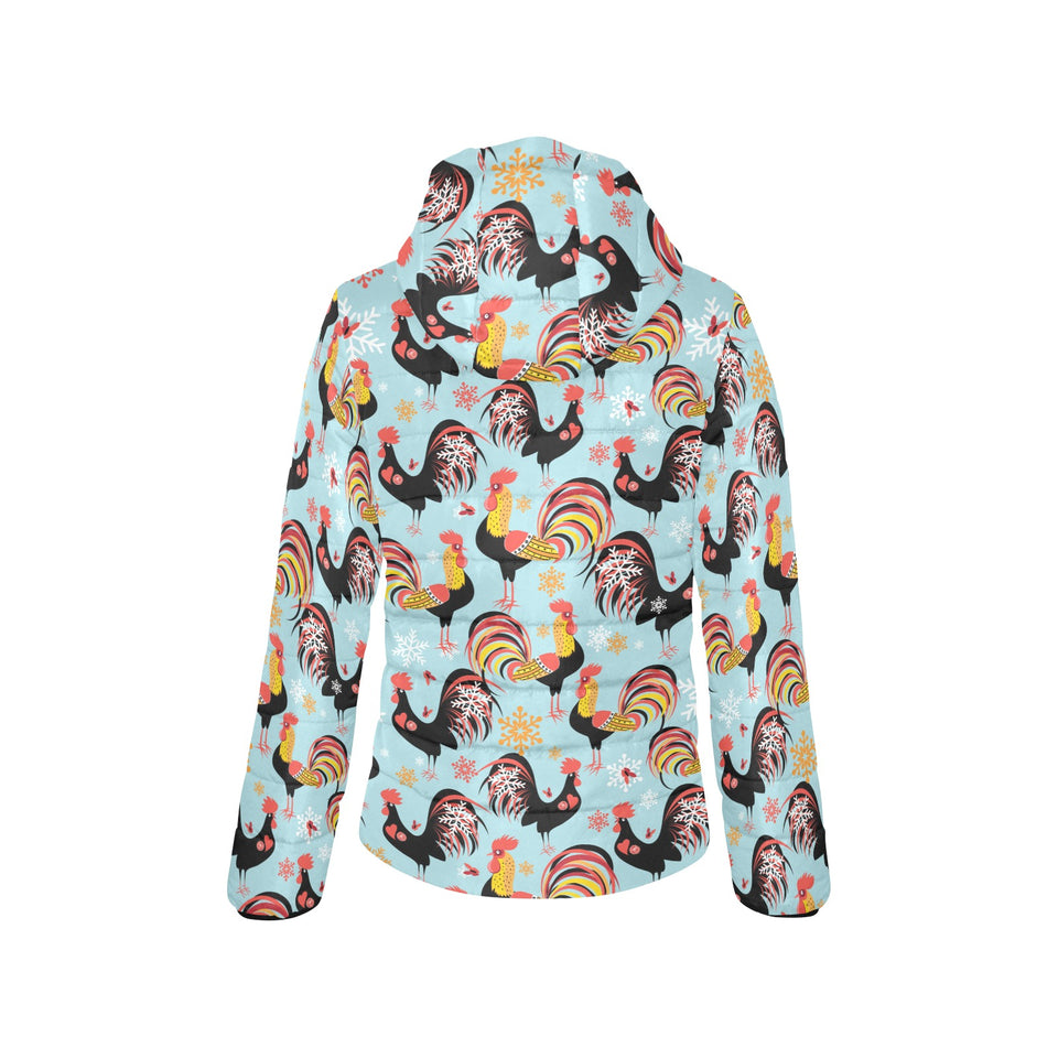 Rooster chicken cock snowfalke Women's Padded Hooded Jacket