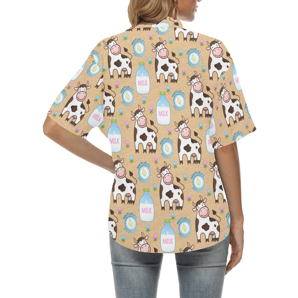 Cow bottle of milk pattern Women's All Over Print Hawaiian Shirt