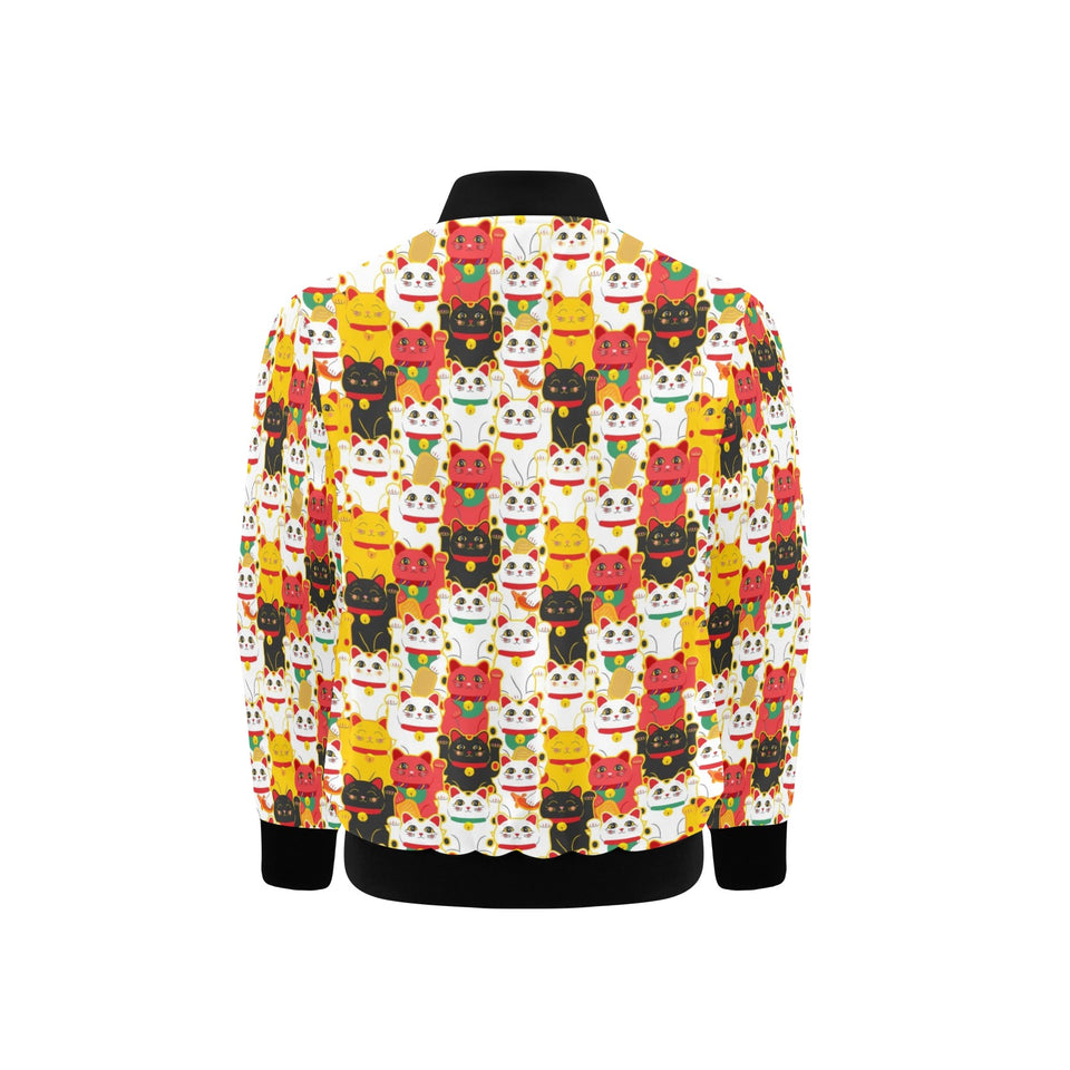Colorful Maneki neko cat pattern Kids' Boys' Girls' Bomber Jacket