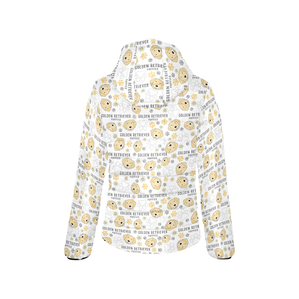 Golden Retriever Pattern Print Design 04 Women's Padded Hooded Jacket