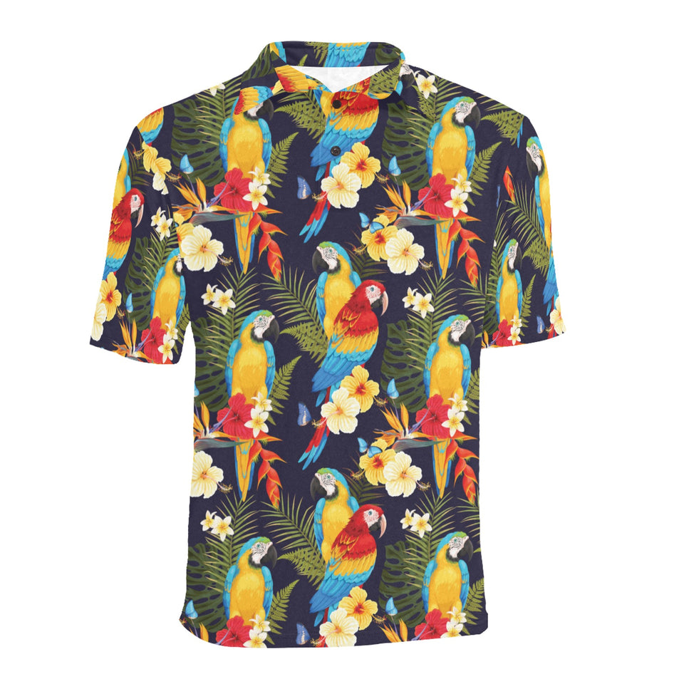 Colorful parrot flower pattern Men's All Over Print Polo Shirt