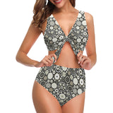Gear Pattern Print Design 02 Chest Bowknot High Waisted Bikini Swimsuit